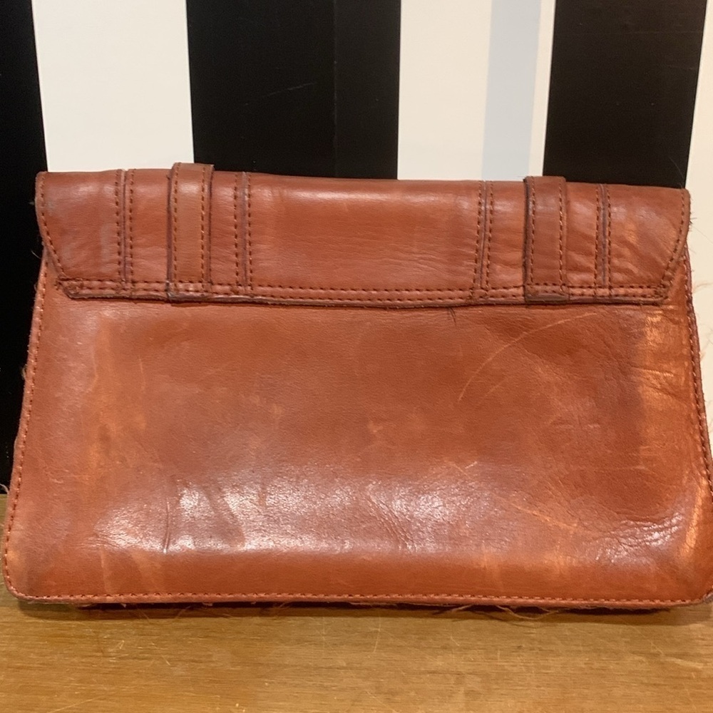 Vintage 70s Brown Genuine Leather Clutch Purse Envelope Style Hand Bag - Picture 9 of 9